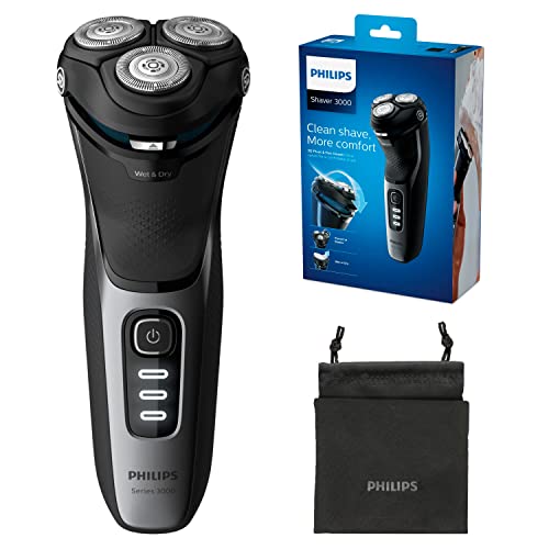 Philips Shaver Series 3000 Dry and Wet Electric Shaver (Model S3233/52), Shiny Black, 2 pin plug