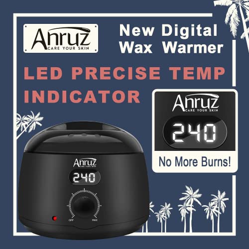 Anruz Waxing Kit for Women Men - Digital Wax Kit for Hair Removal - For Sensitive Skin, Eyebrows, Brazilian, Face, Bikini - Home Use Wax Warmer with 5 Bags Hard Wax Beads (17.5 oz. total)
