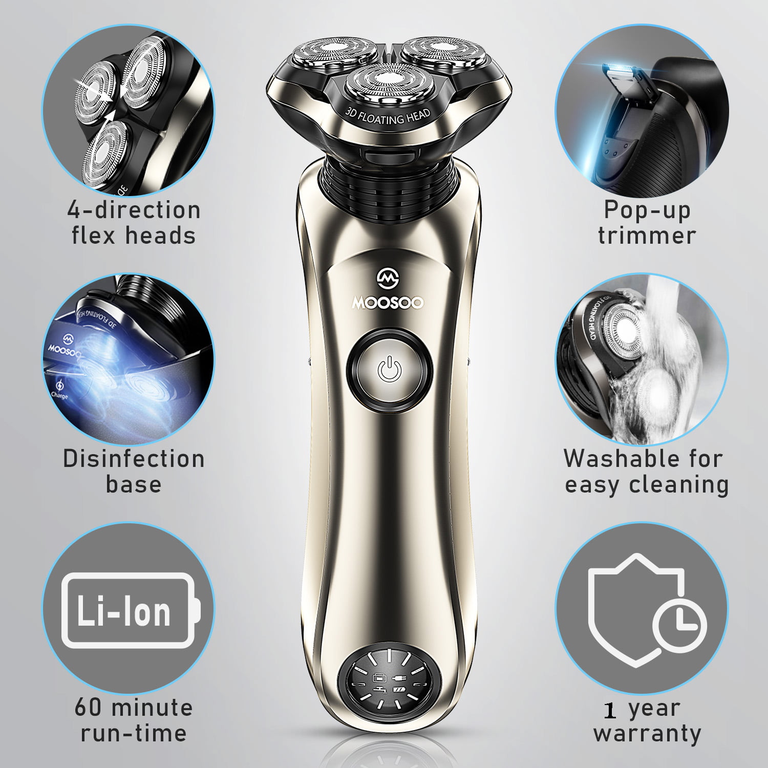 Waterproof Electric Shaver for Men with Cleaning Station
