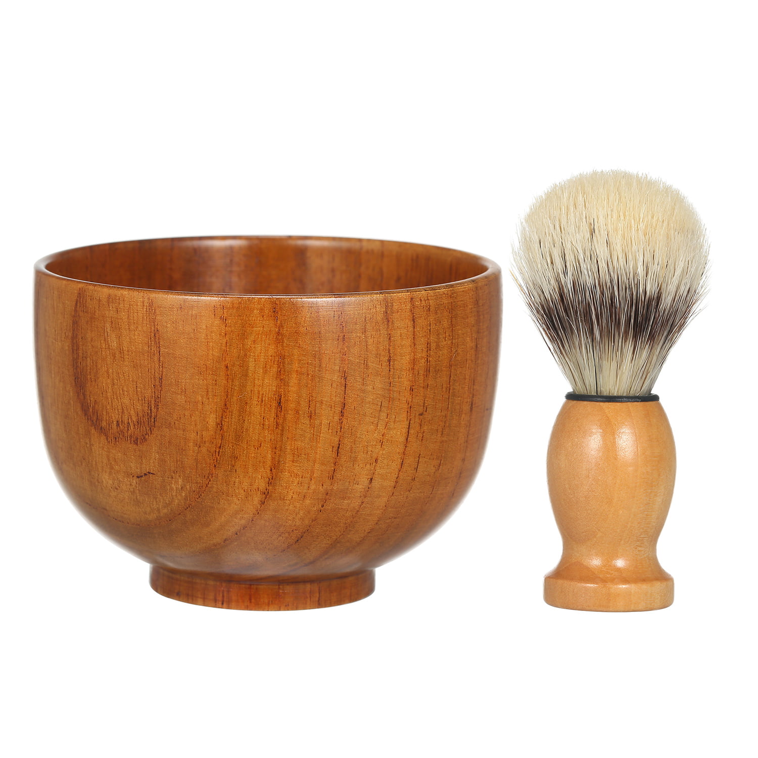 Men's Wooden Beard Shaving Bowl with Lather Brush