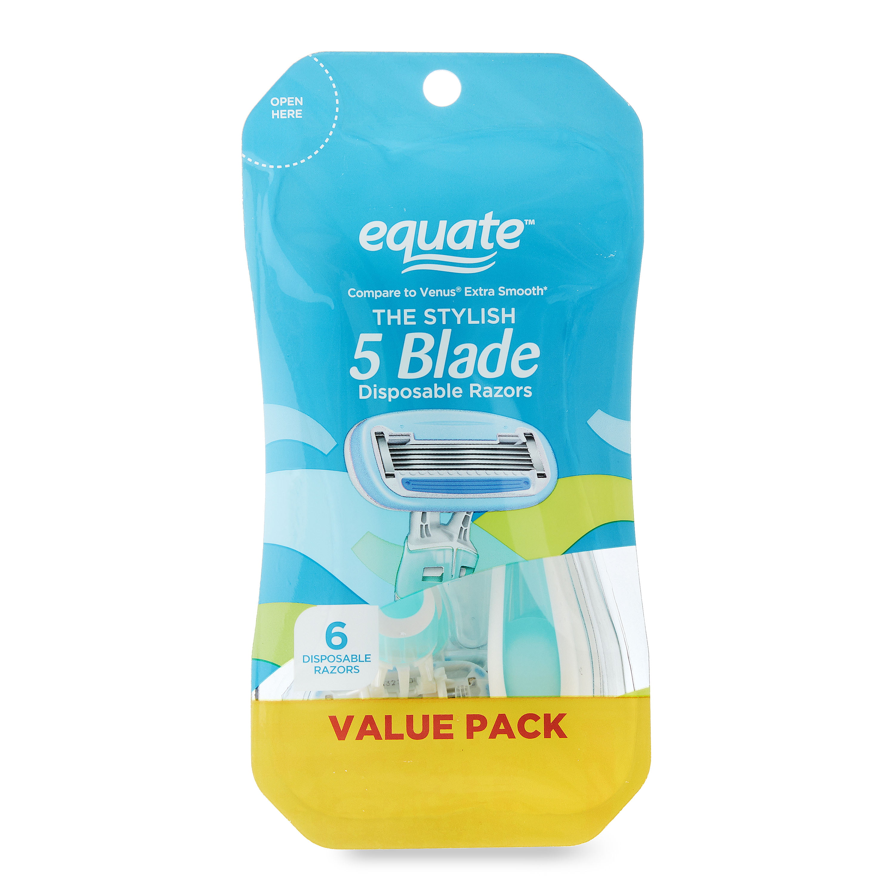Equate Women's 5 Blade Disposable Razors, 6 Count