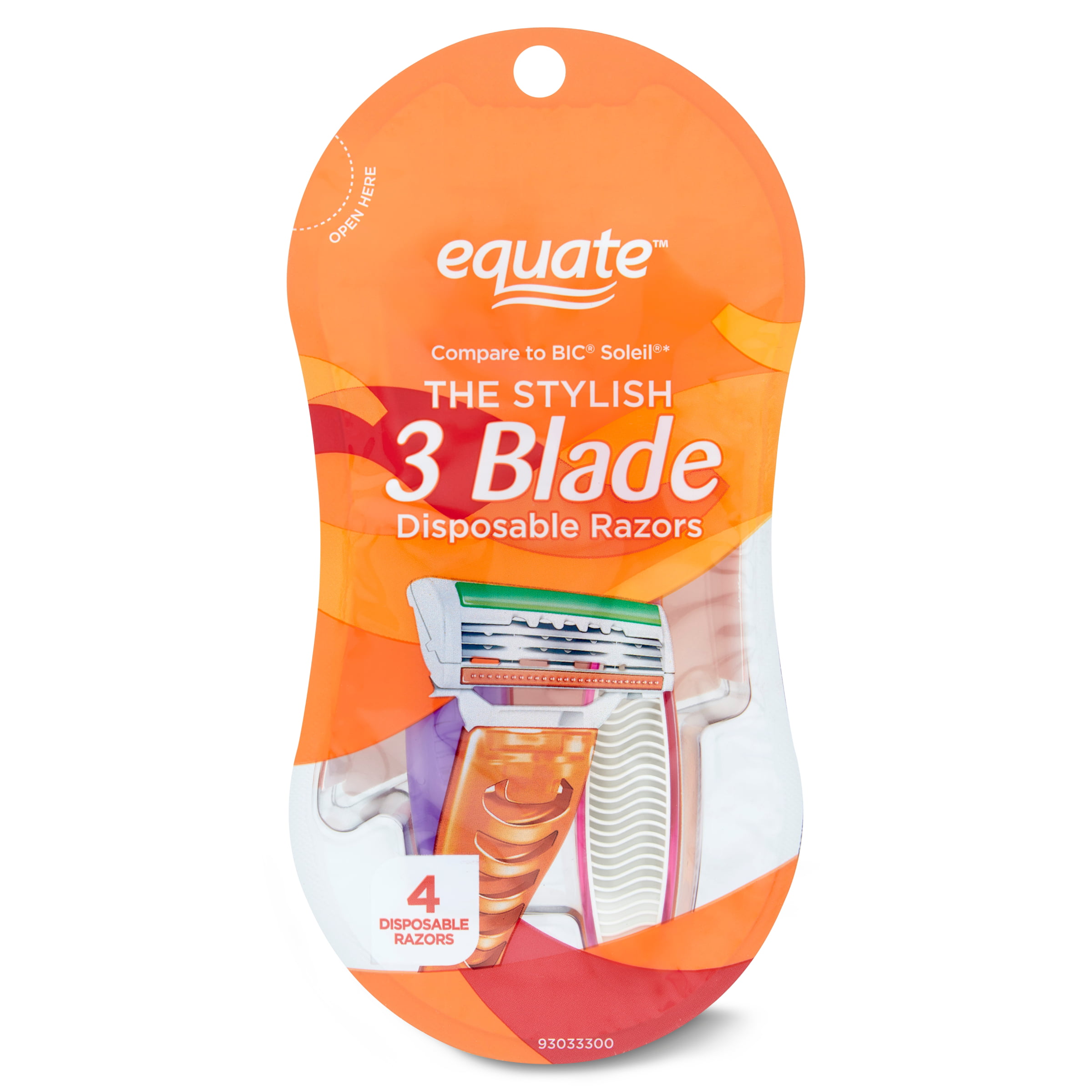 Equate Women's 3 Blade Multi-Color Disposable Razor, 4 Count