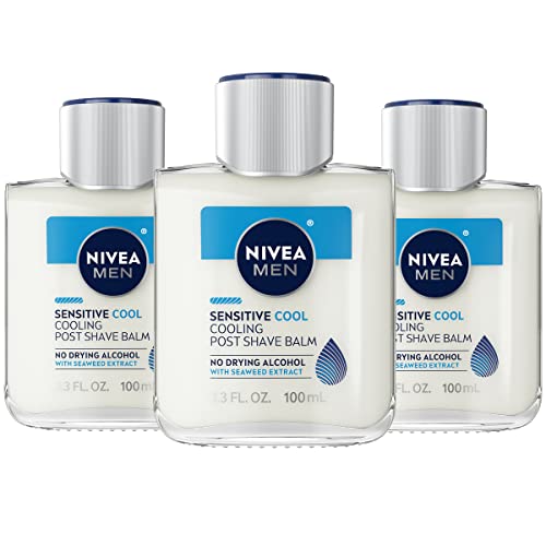 NIVEA MEN Sensitive Cooling Post Shave Balm with Vitamin E, Chamomile and Seaweed Extracts, 3 Pack of 3.3 Fl Oz Bottles
