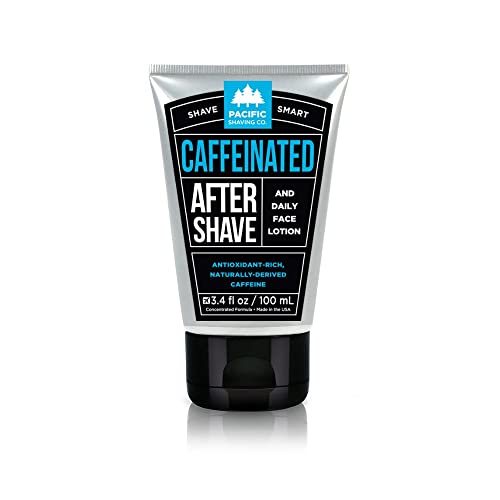 Pacific Shaving Company Caffeinated Aftershave, Men's Grooming Product - Antioxidant Daily Face Lotion + After Shave - Soothing Aloe & Spearmint Post Shave Balm for Sensitive Skin (3.4 Oz)