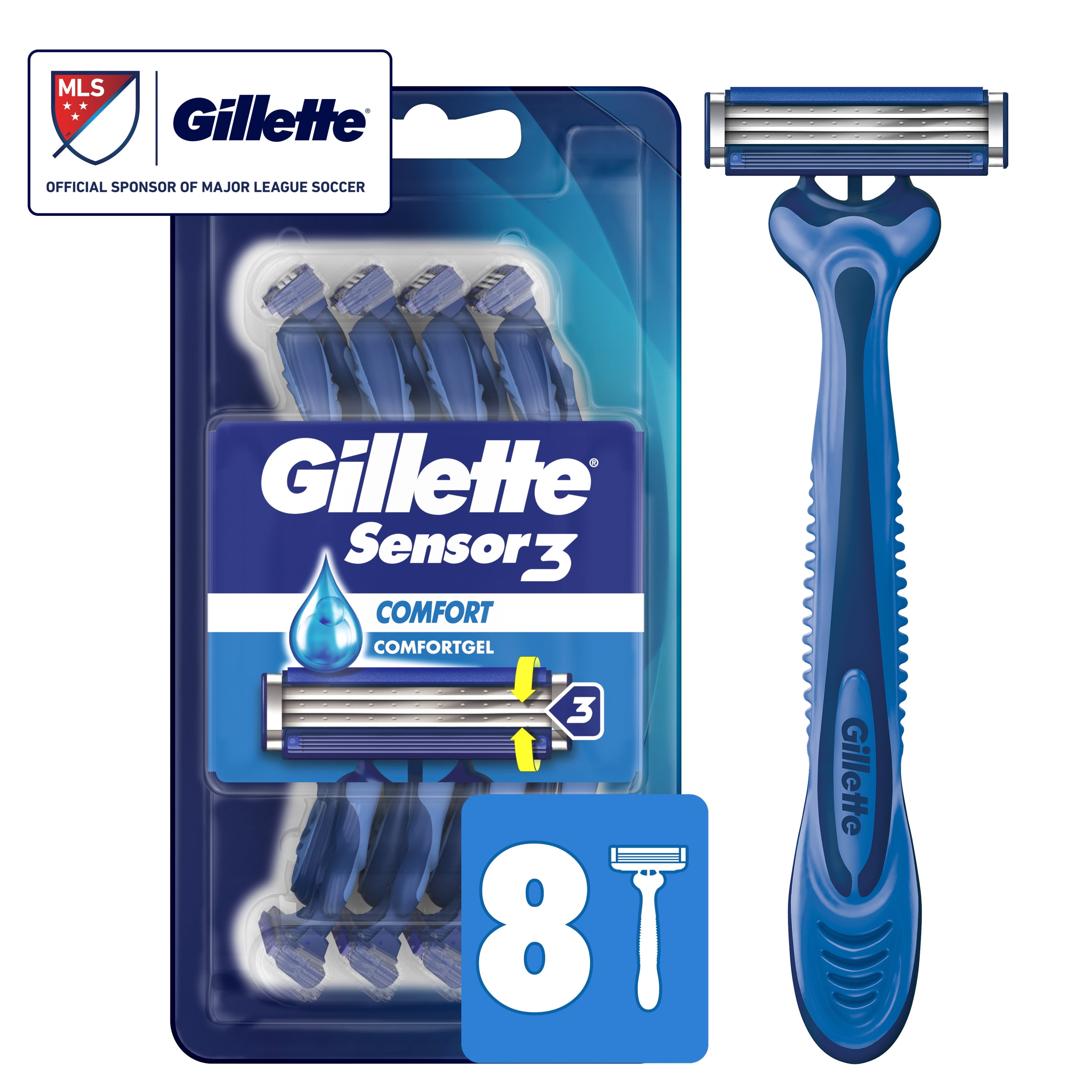 Gillette Sensor3 Men's Disposable Razor, 8 Razors