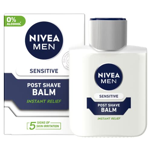 NIVEA MEN Sensitive Post Shave Balm (100ml), 0% Alcohol with Chamomile and Vitamin E, Relieves Skin from 5 Signs of Irritation, Men's Skin Care and Shaving Essentials