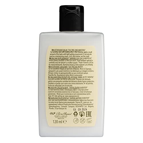 Soothing Aftershave Balm for Sensitive Skin"Tea tree and Menthol" Cosmetics for Men, Parabens FREE, 120 ml of Men's Master