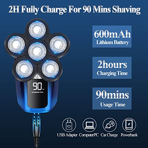 Head Shaver for Bald Men,6 in 1 Bald Head Shavers for Men Cordless,Waterproof Wet Dry Mens Electric Shavers for Head Face Hair Shaving,Rechargeable Electric Razor for Men,USB Mans Razor Grooming Kit