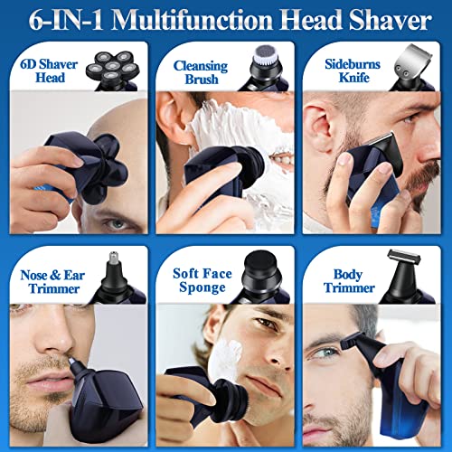 Head Shaver for Bald Men,6 in 1 Bald Head Shavers for Men Cordless,Waterproof Wet Dry Mens Electric Shavers for Head Face Hair Shaving,Rechargeable Electric Razor for Men,USB Mans Razor Grooming Kit