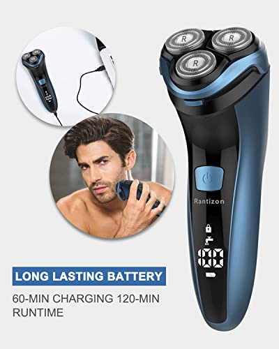 Rantizon Electric Shavers Men - Wet and Dry Waterproof Rechargeable Shavers for Men with Pop-up Trimmer Cordless Men's 4D Rotary Electric Razor for Men with LCD Display & Travel Lock