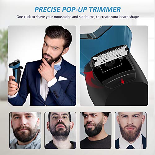 Aesfee Electric Shavers for Men IPX7 Waterproof Wet and Dry, Mens Electric Razors Cordless USB Rechargeable Rotary Shaver with Pop-up Trimmer and Travel Lock, Blue