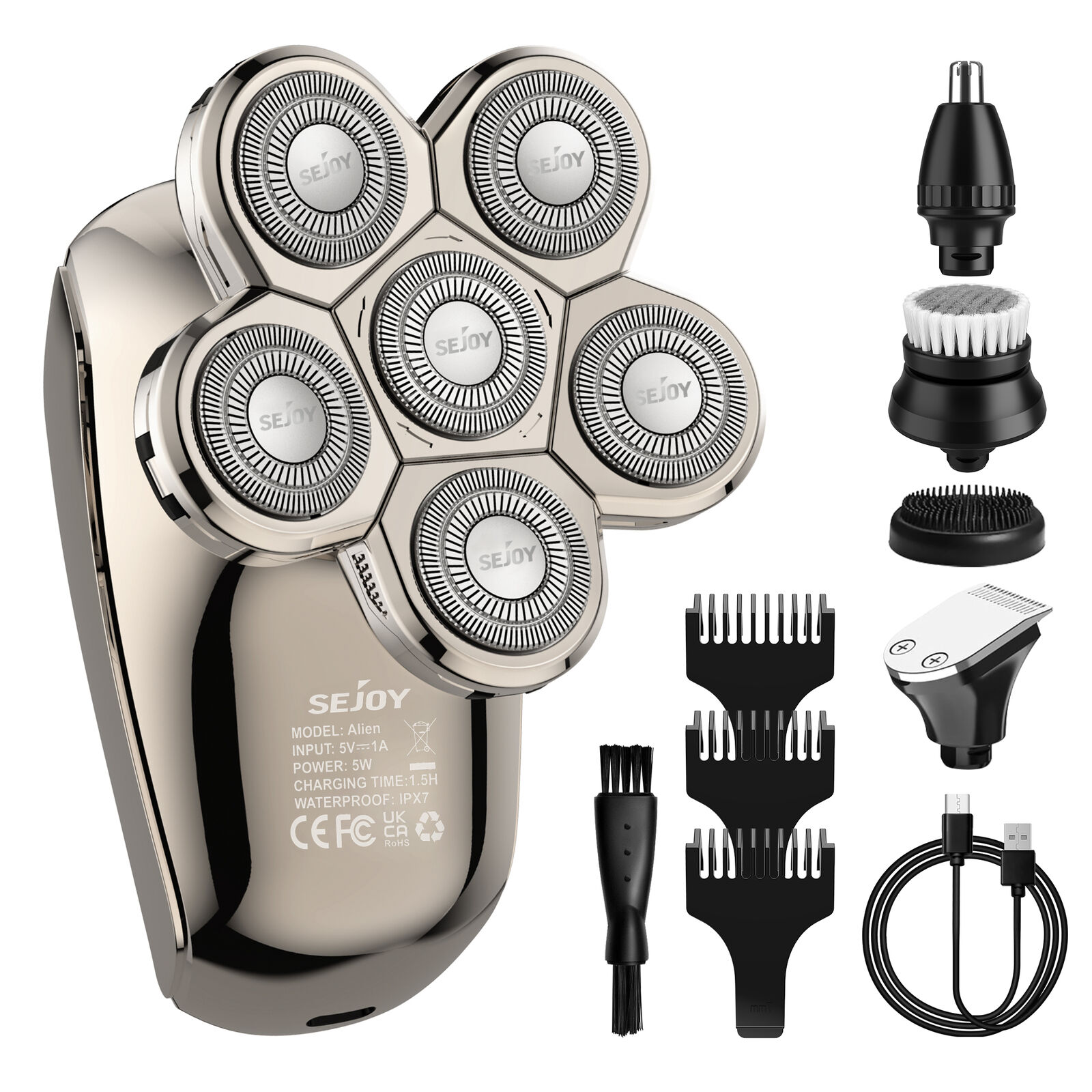 5-in-1 Electric Shaver for Bald Head & Beard