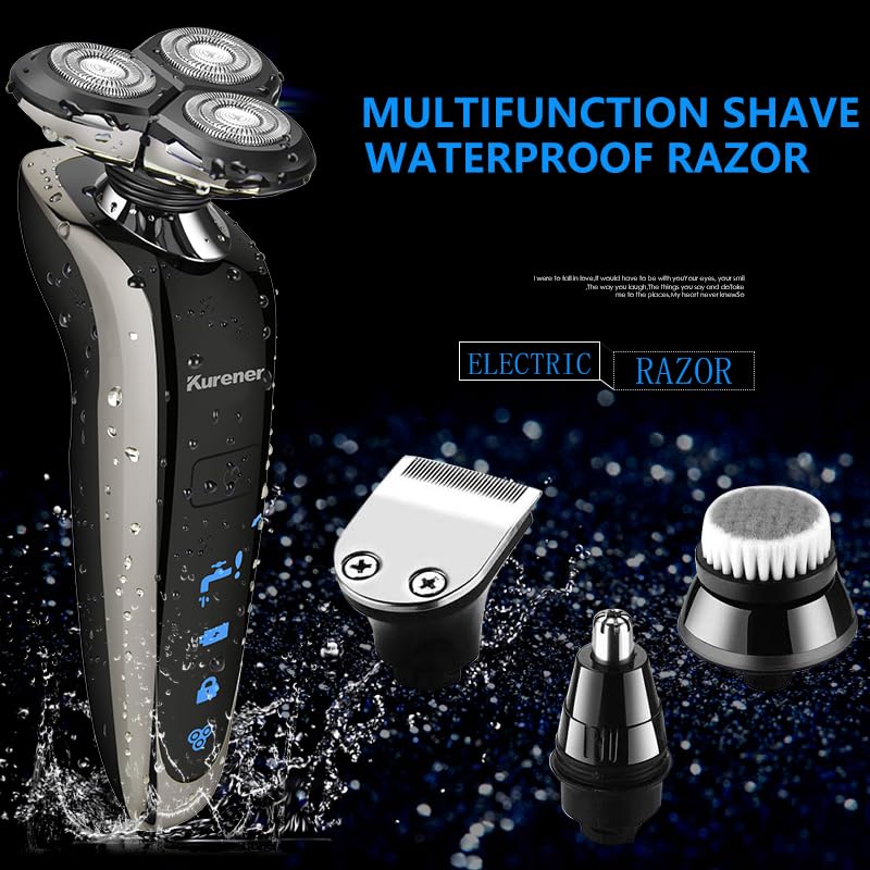Kurener Rechargeable Waterproof Electric Shaver for Men