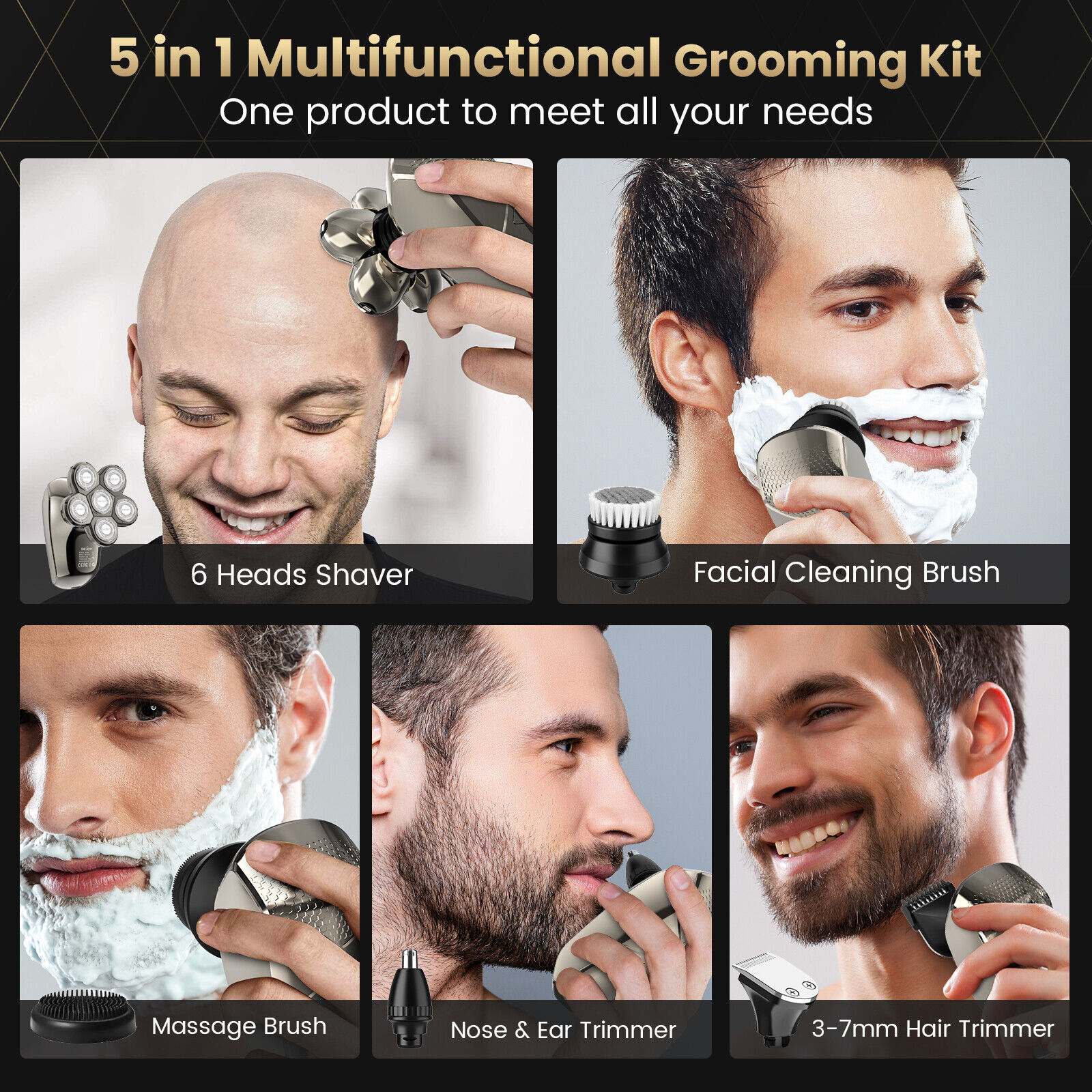 5-in-1 Electric Shaver for Bald Head & Beard