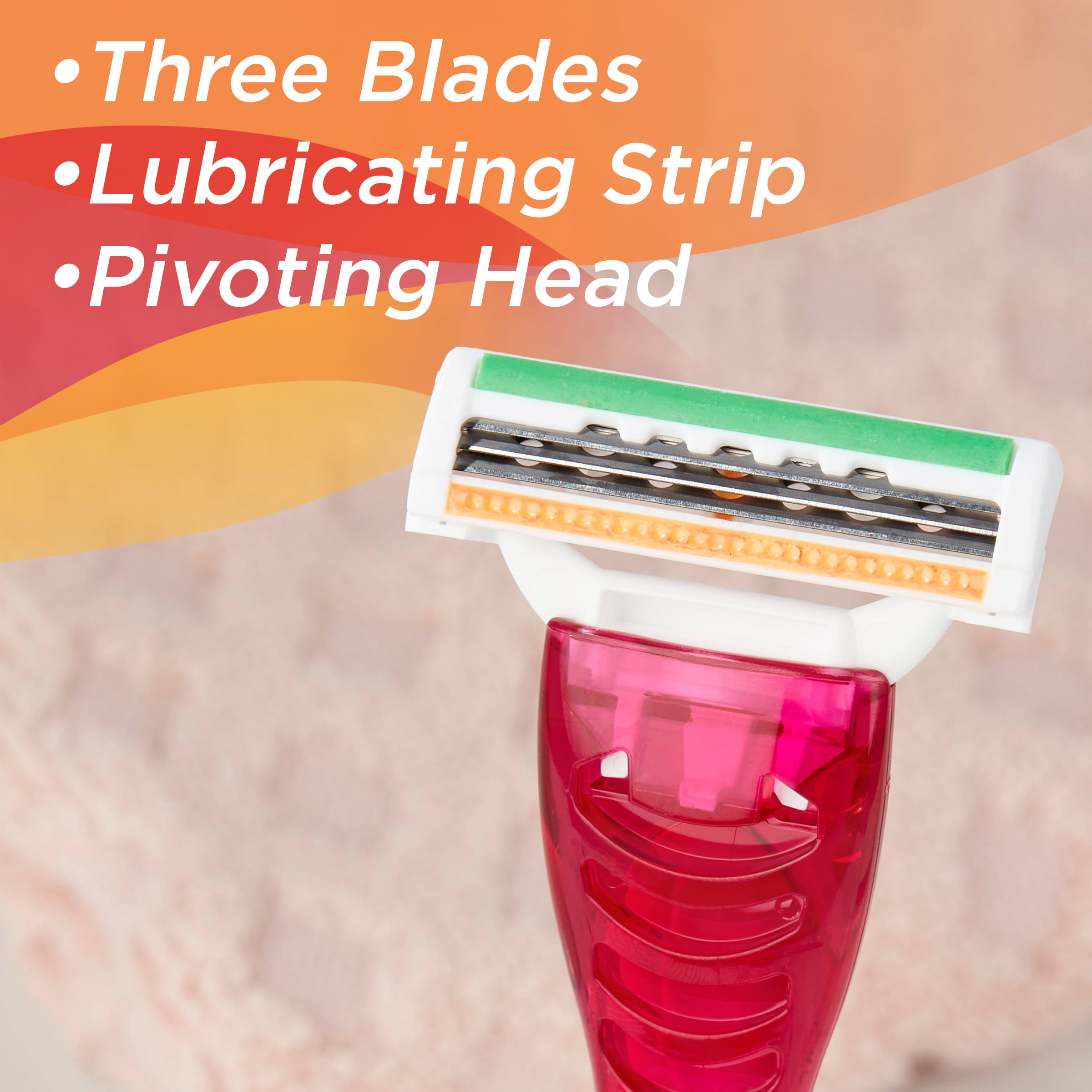 Equate Women's 3 Blade Multi-Color Disposable Razor, 4 Count