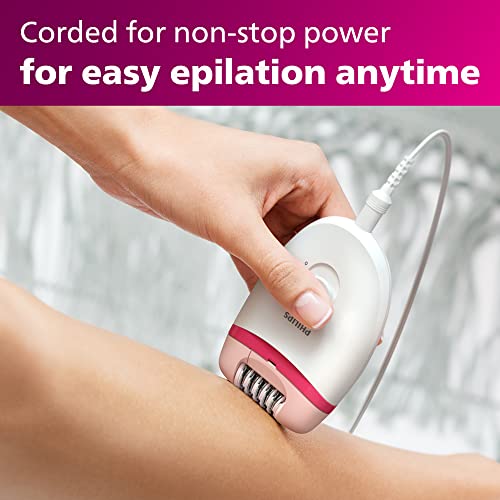 Philips Satinelle Essential Corded Epilator, White/Pink