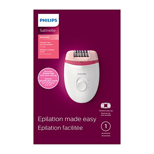 Philips Satinelle Essential Corded Epilator, White/Pink