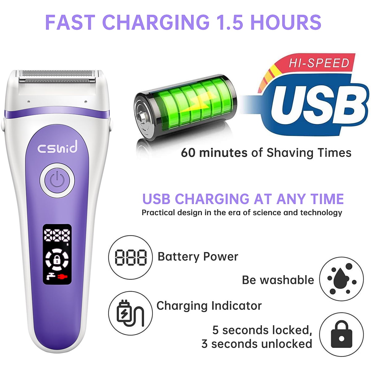 Cshid 3-in-1 Women's Electric Shaver Kit