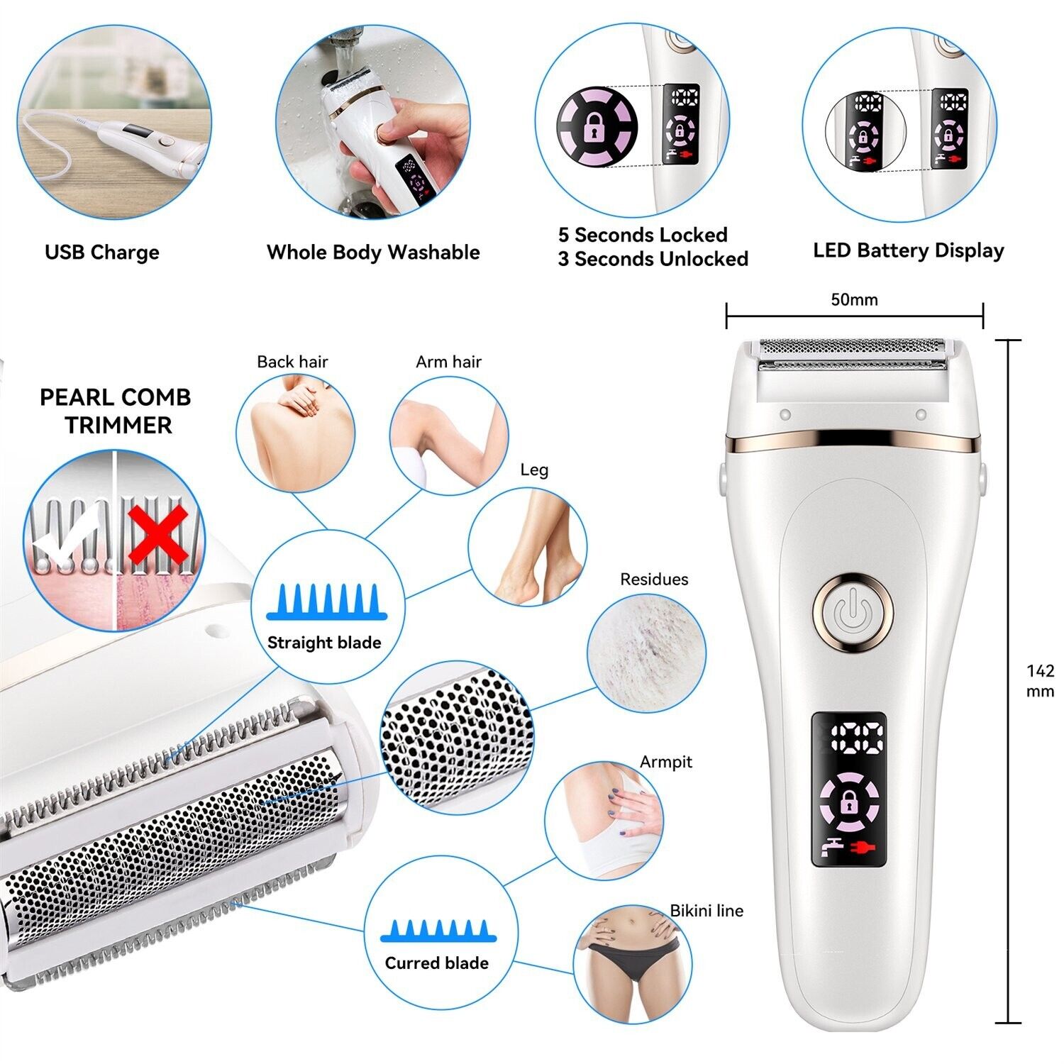 Rechargeable 3-in-1 Wet & Dry Lady Shaver