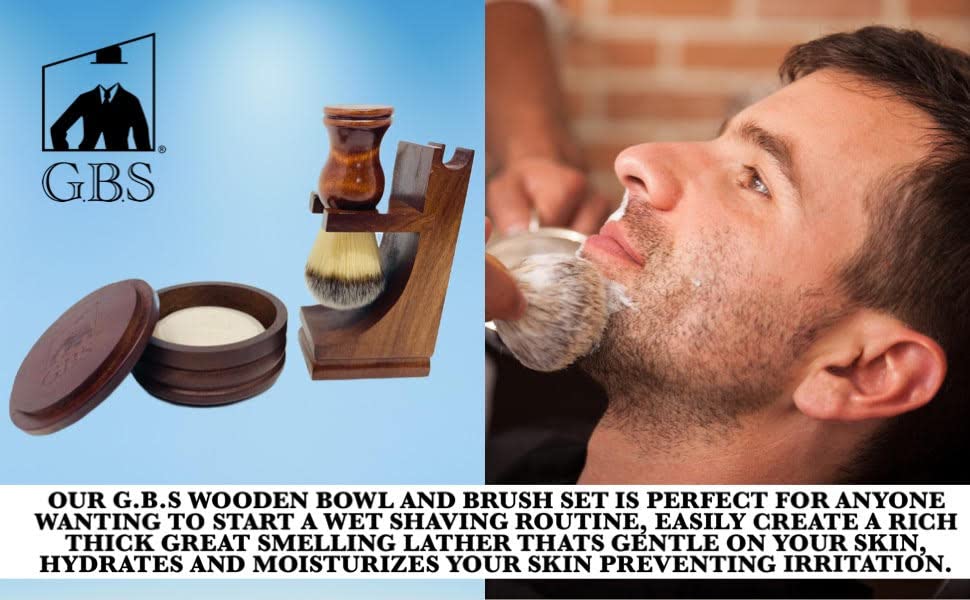 G.B.S Men's Wooden Shaving Bowl and Brush Set
