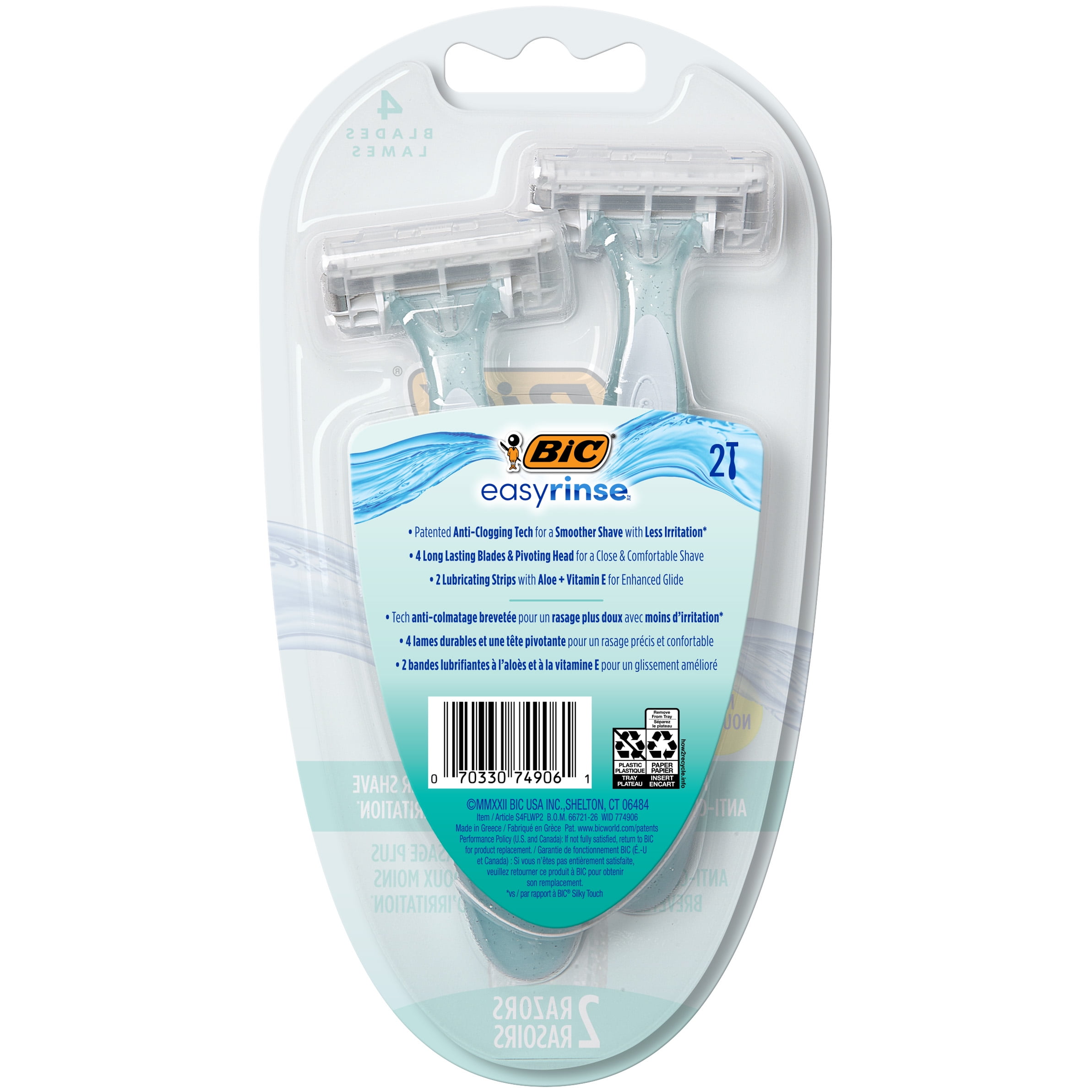 BIC EasyRinse Women's Disposable Razors, 2 Count