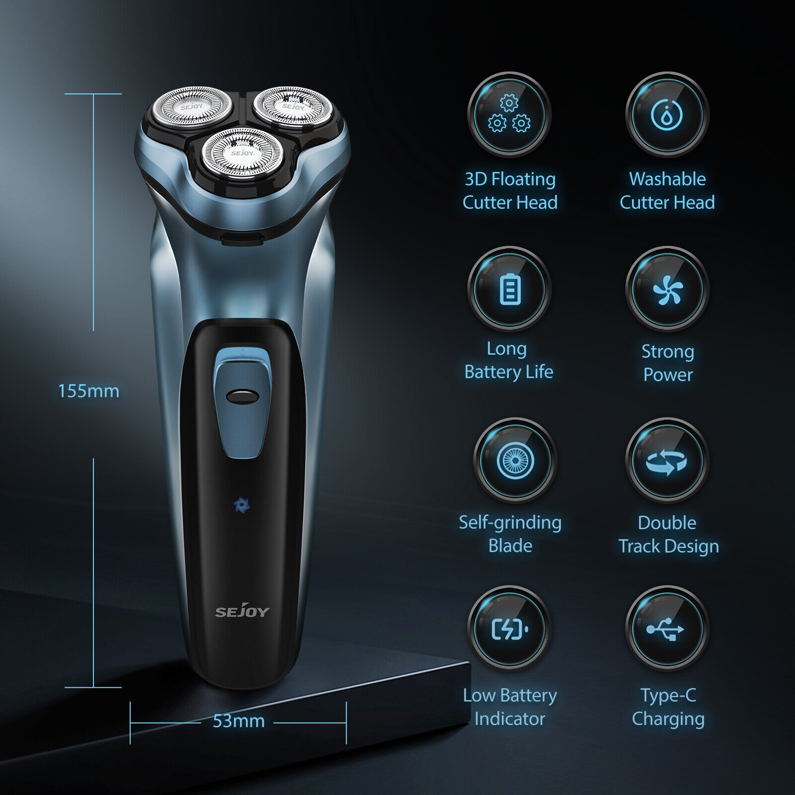 SEJOY Rechargeable Electric Shaver with Sideburn Trimmer