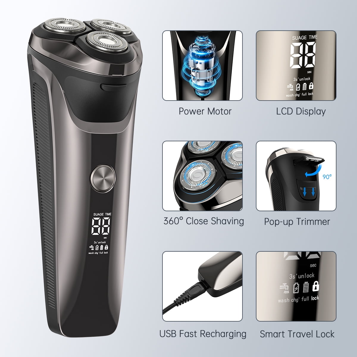4D Waterproof Electric Shaver for Men w/ Trimmer