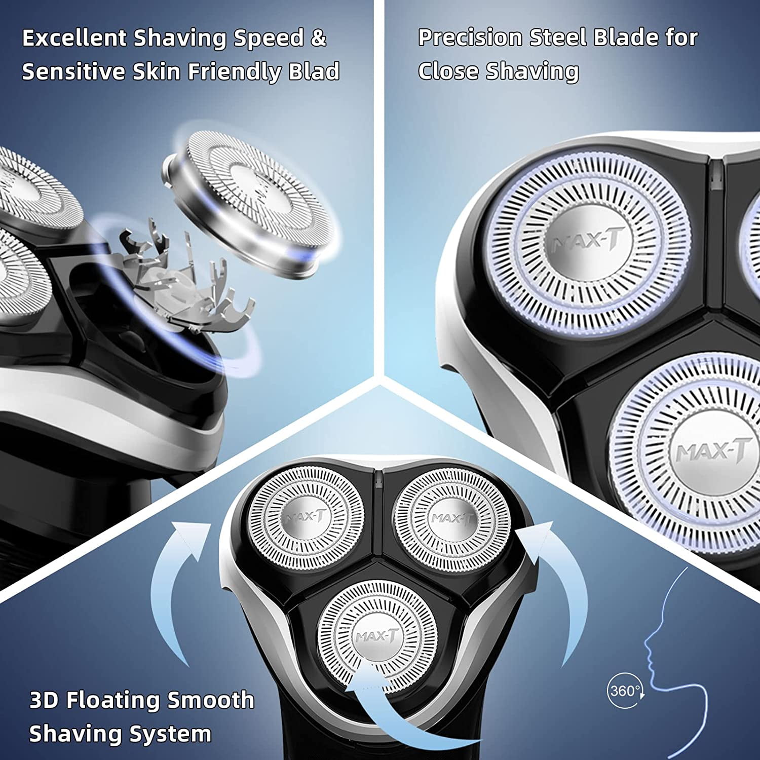 MAX-T Men's 3D Rotary Electric Shaver with Trimmer