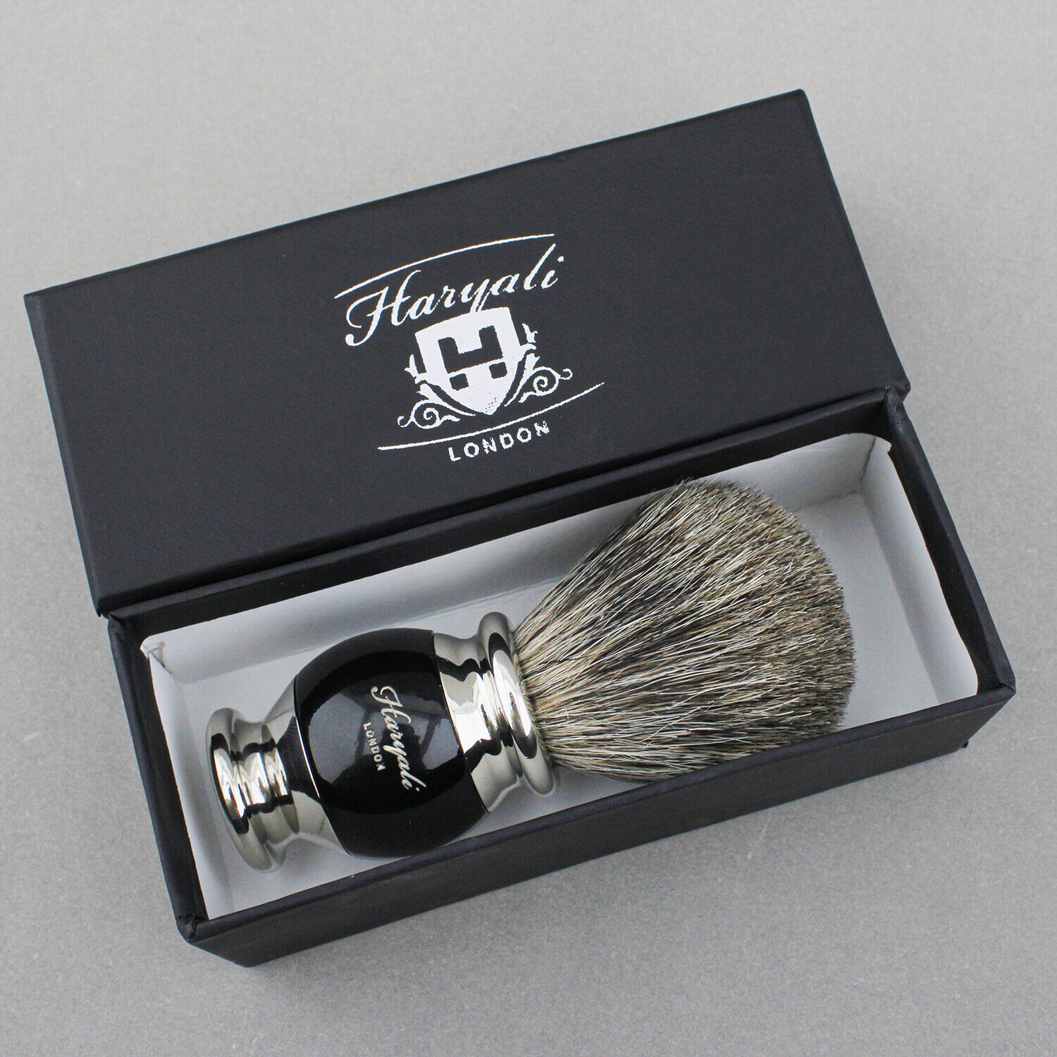 Men's Black Badger Hair Shaving Brush with Stand