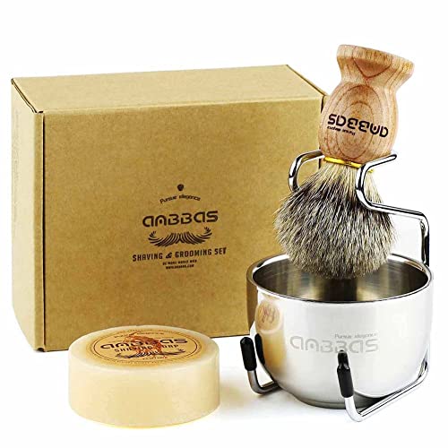 Anbbas Wood Handle Shaving Brush Set with Bowl