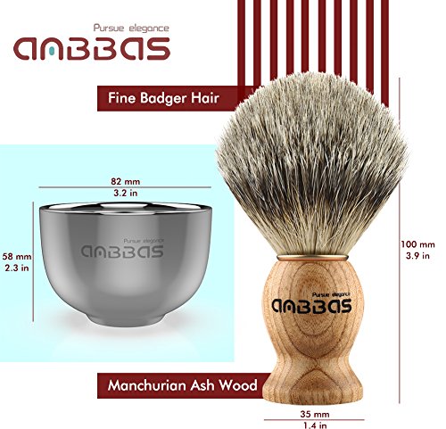 Anbbas Wood Handle Shaving Brush Set with Bowl