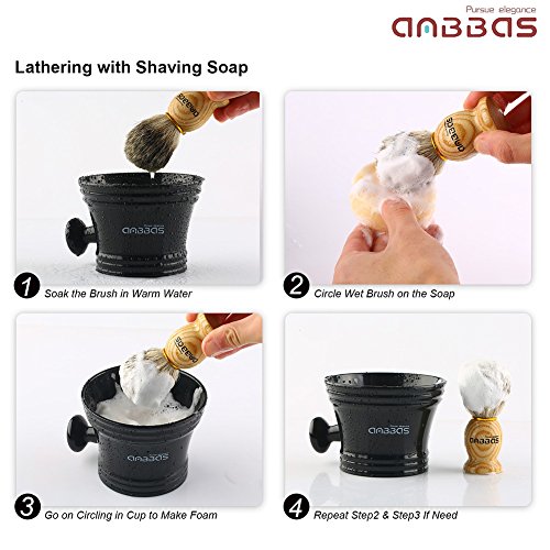 Anbbas Wood Handle Shaving Brush Set with Bowl