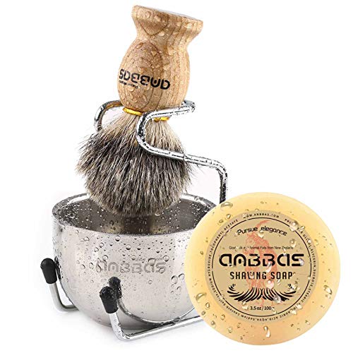 Anbbas Wood Handle Shaving Brush Set with Bowl