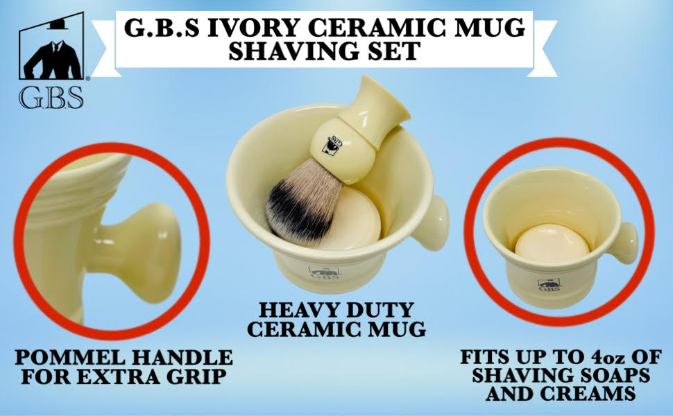 GBS Men’s Ivory Shaving Set with Brush and Mug