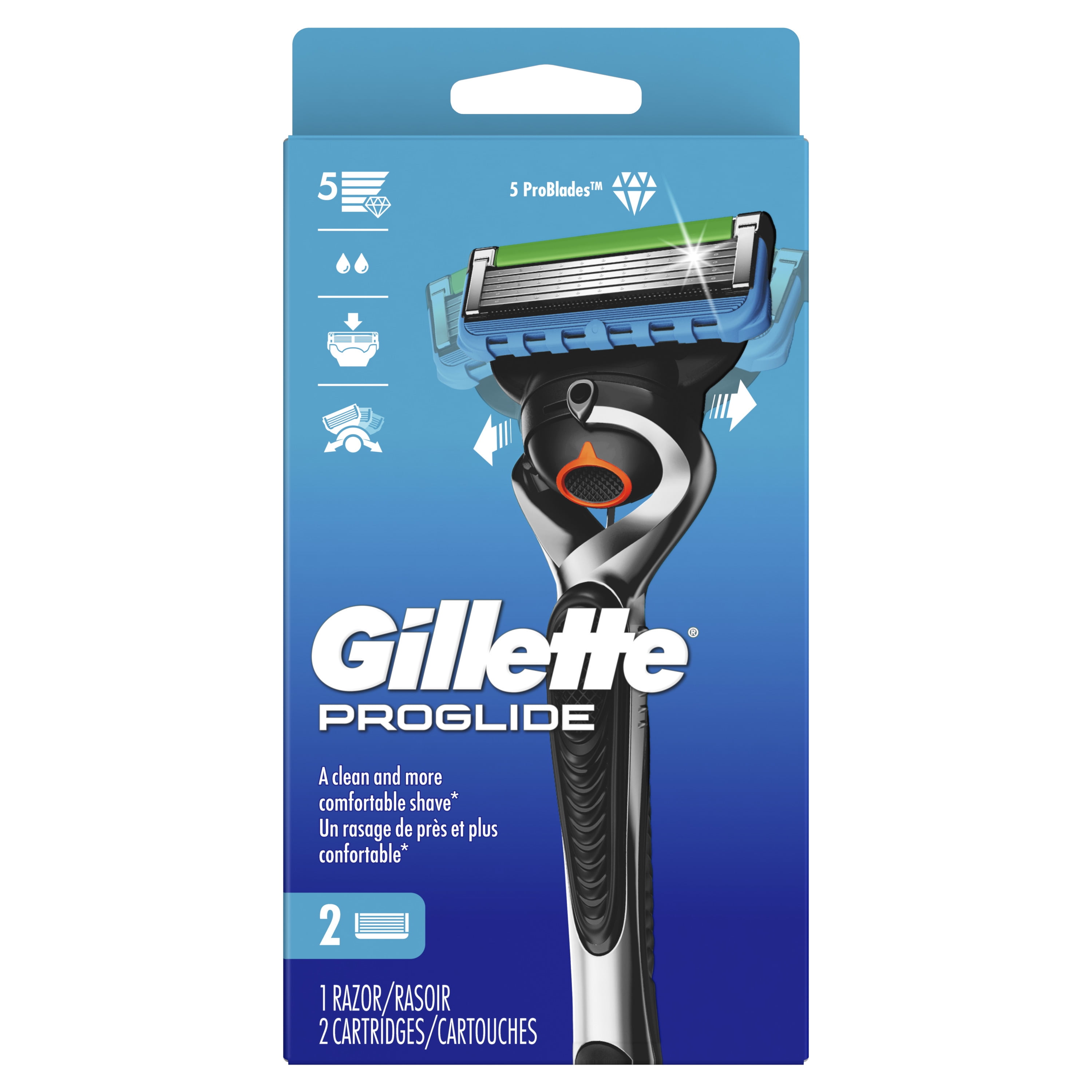 Gillette ProGlide Razor Handle with 2 Blade Refills