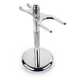 QSHAVE Chrome Safety Razor and Brush Stand
