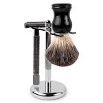 QSHAVE Chrome Safety Razor and Brush Stand