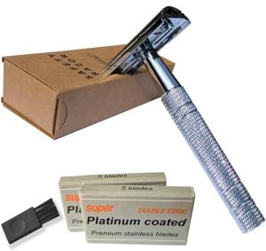 Silver Double Edge Safety Razor with 10 Refills