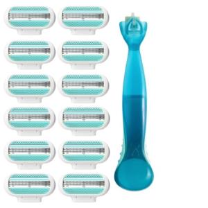 12-Pack Women's Razor Blade Refills with Blue Handle