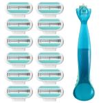12-Pack Women's Razor Blade Refills with Blue Handle