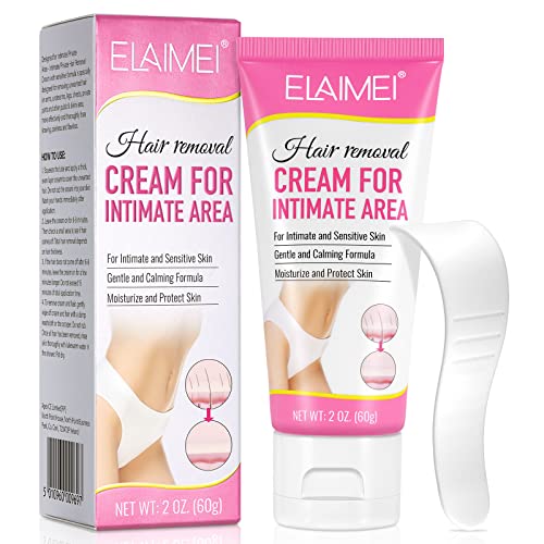 Hair Removal Cream, Intimate Painless Hair Remover for Sensitive Skin - Depilatory Cream for Private Areas, Pubic, Body, and Underarms, 60g