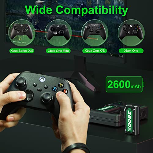 Fast Charge Xbox Controller Battery Pack, 2600mAh x2 Rechargeable Battery Pack with Charger for Xbox One/Xbox Series X/Xbox Series S/Xbox One X|S/Xbox One Elite Wireless Controller, Xbox Accessories