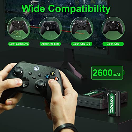 SWANPOW Fast Charging 2 x 2600mAh Xbox Controller Battery Pack with Charger for Xbox One/Xbox Series X/Xbox Series S/Xbox One X|S, High Capacity Rechargeable Battery Pack Xbox Accessories