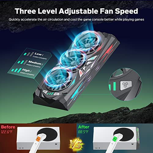Narati Cooling Fan for Xbox Series S, RGB Light Strip with 13 Effect Modes, Enhanced 3 Cooler Fans System and 5500 RPM Lager Fan Speed, Extra USB Port for Xbox Series S Accessories