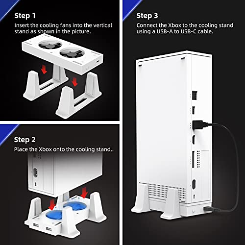 NexiGo Vertical Stand with Cooling Fans for Xbox Series S Console, 3 Levels Adjustable Fans Rotate Speed with Type-C Power Input, USB Charging and Data Transmission Ports, White