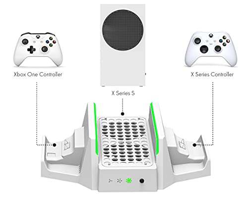 ElecGear Vertical Cooling and Charging Stand for Xbox Series S, 2x Rechargeable Battery and Dual Charger Dock for Xbox Controller, Cooling Fan with LED Lights and USB Port for Gaming Accessories