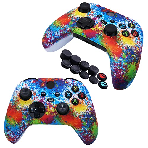 [2 Pack] Jusy for Xbox Series X/S Controller Soft Silicone Cover Skin, Sweat-Proof Anti-Slip Case Cover Protective Accessories Set, Dust-Proof Skin for Xbox Series X/S, with 10 Thumb Grips (Graffiti)