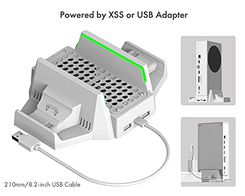 ElecGear Vertical Cooling and Charging Stand for Xbox Series S, 2x Rechargeable Battery and Dual Charger Dock for Xbox Controller, Cooling Fan with LED Lights and USB Port for Gaming Accessories