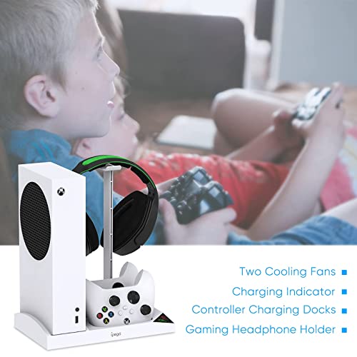 FYOUNG Vertical Charging Cooling Stand Compatible with Xbox Series S Accessories with Rechargeable Battery, Charging Station with Cooling Fan System + 2x1400mAh Batteries + Headset Holder - White