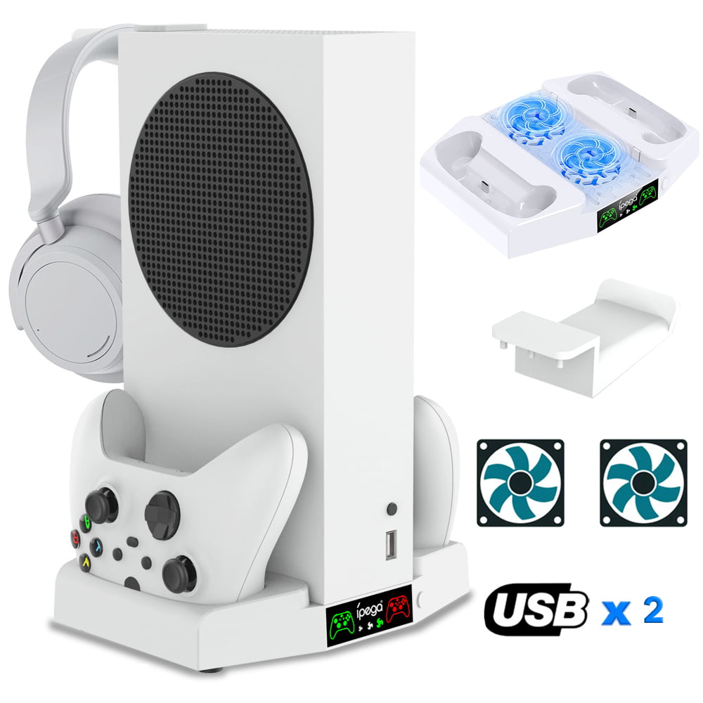 Vertical Charger Stand for Xbox Series S with Cooling Fan, GIUGT Console Dock Stand Compatible with Xbox Series S with Controller Charging Dock Station, LED Indicators, Headphone Stand Accessories